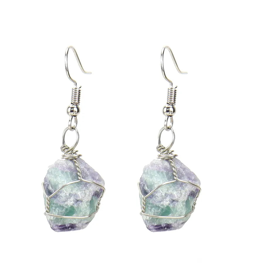 1 pair retro geometric natural stone plating metal drop earrings