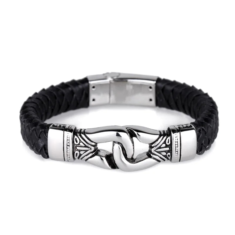 retro geometric pu leather titanium steel plating gold plated men's bangle