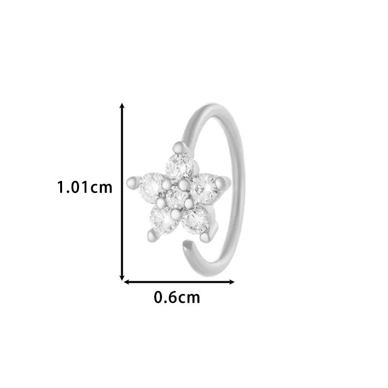 1 Piece Nose Rings & Studs Vacation Simple Style Cross Flower Butterfly Copper Cross Flowers Butterfly Zircon Nose Ring