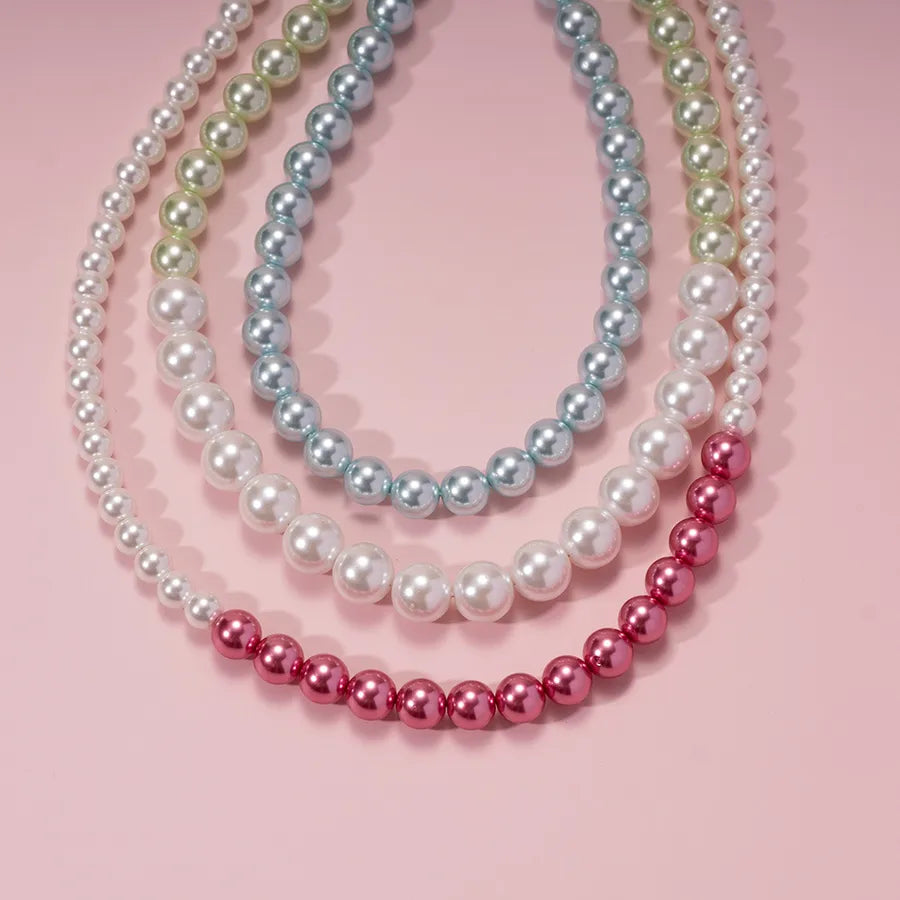 Vacation Classic Style Round Artificial Crystal Imitation Pearl Titanium Steel Beaded Chain Beaded Necklaces Wholesale