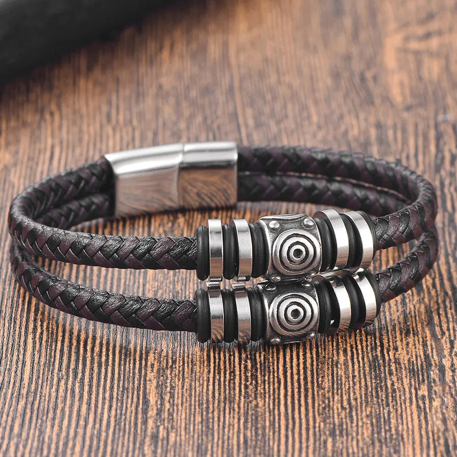 Hip-Hop Geometric Solid Color 316 Stainless Steel  Leather Wholesale Bracelets