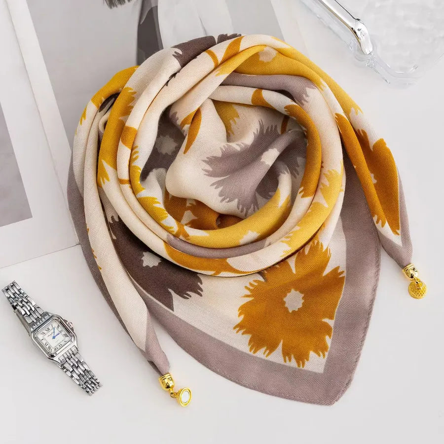 Women's Simple Style Color Block cotton and linen Silk Scarf