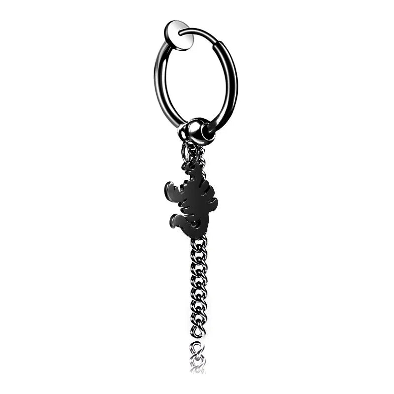 punk titanium steel earrings men's long tassel chain earrings single