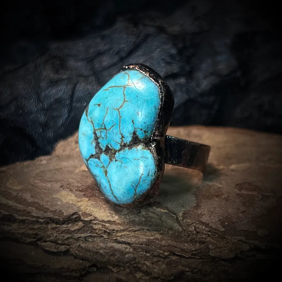 Hip-Hop Retro Geometric natural stone Crystal Fluorite Bronze Plating Open Rings In Bulk