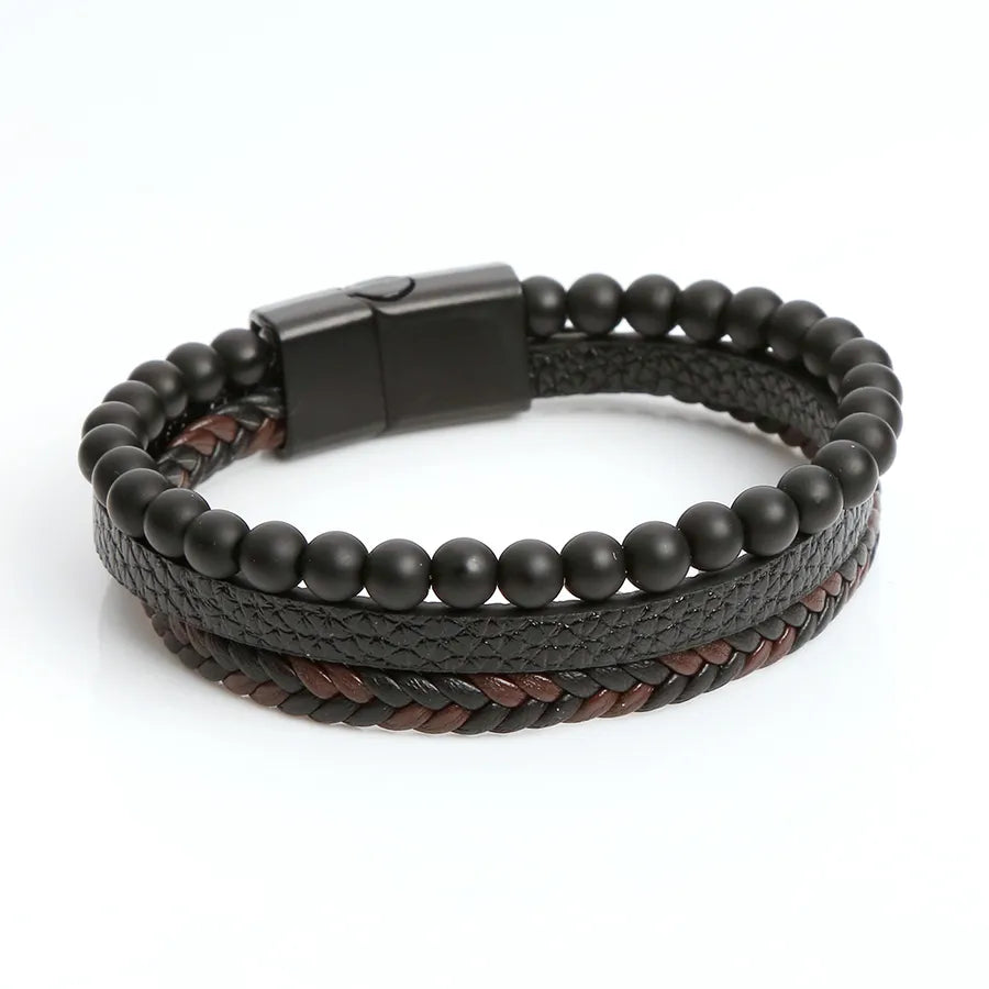 Punk Streetwear Solid Color Pu Leather Ferroalloy Men's Bangle