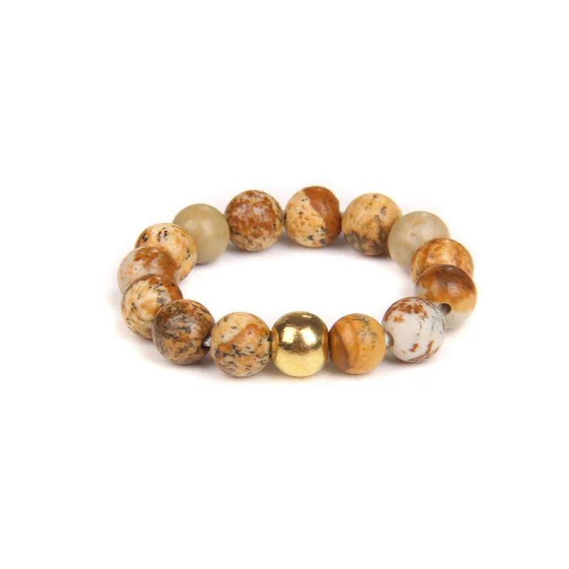 retro solid color natural stone beaded rings 1 piece