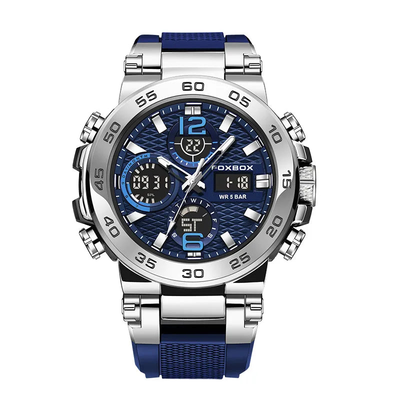 new fashion multi-functional sports waterproof quartz double display calendar electric watch men's FOXBOX