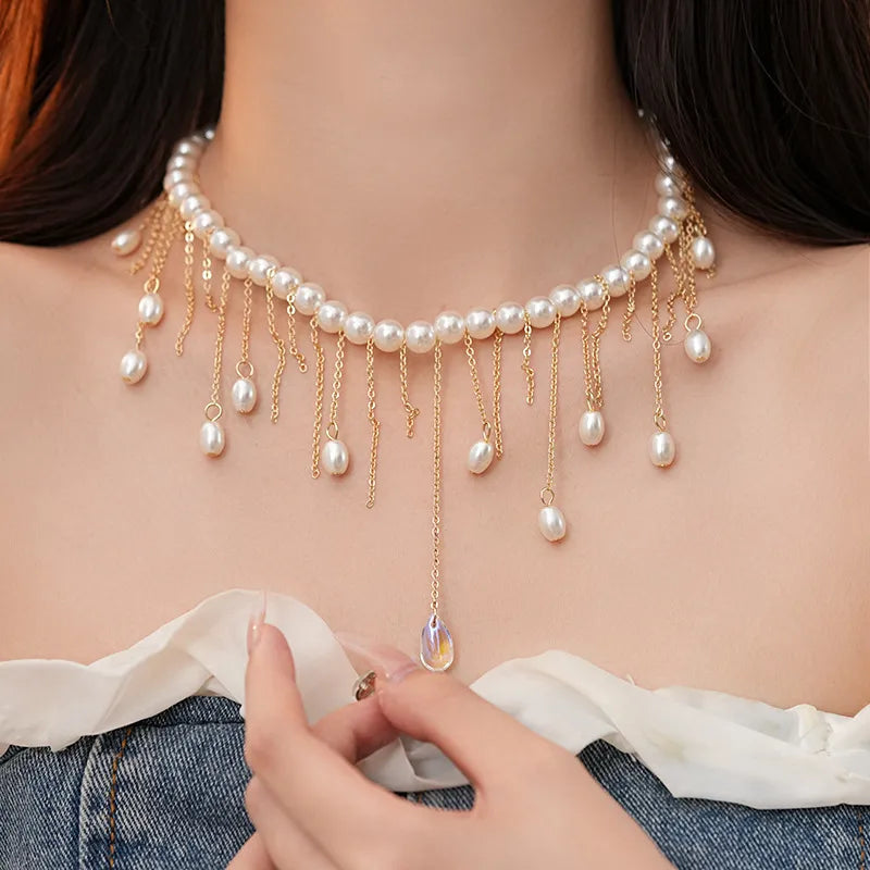 Retro Water Droplets Imitation Pearl Copper Wholesale Pendant Necklace