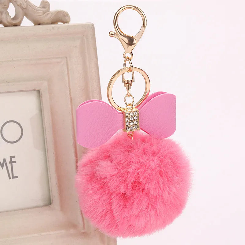elegant bow knot pu leather women's bag pendant keychain