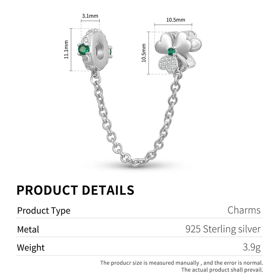 Lucky Three-leaf Clover Safety Chain Pendant Original Design 925 Pure Silver Beads DIY Bracelet Accessories Fashionable  Style Jewelry Gifts For Women