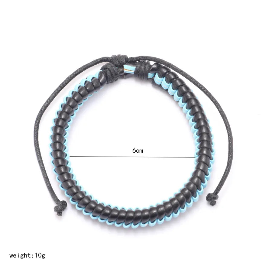 hip-hop color block pu leather knitting men's wristband