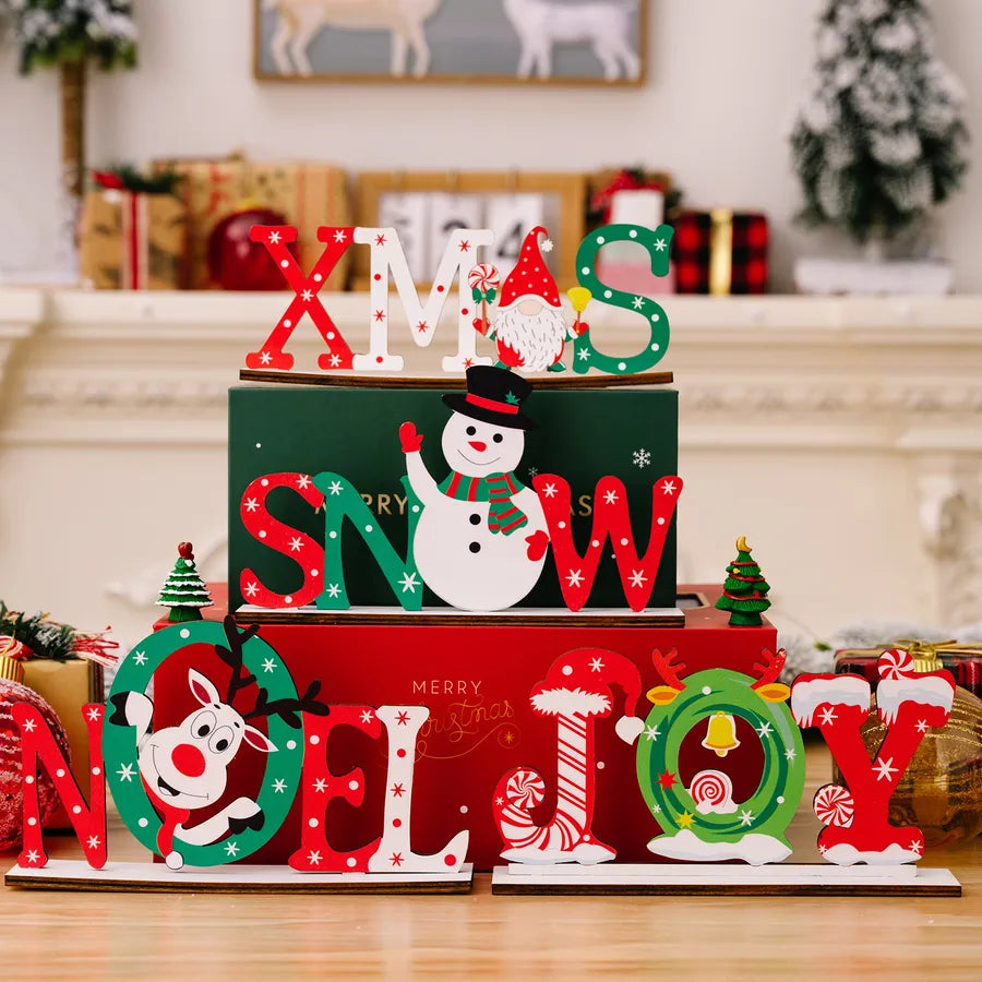 Christmas Cartoon Style Letter Snowman Wood Party Ornaments