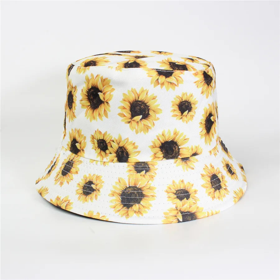 Double-Sided Fisherman Hat Women's Floral Print Sunshade Leaf Animal Cartoon Bucket Cap Spring Summer Elegant Casual Style