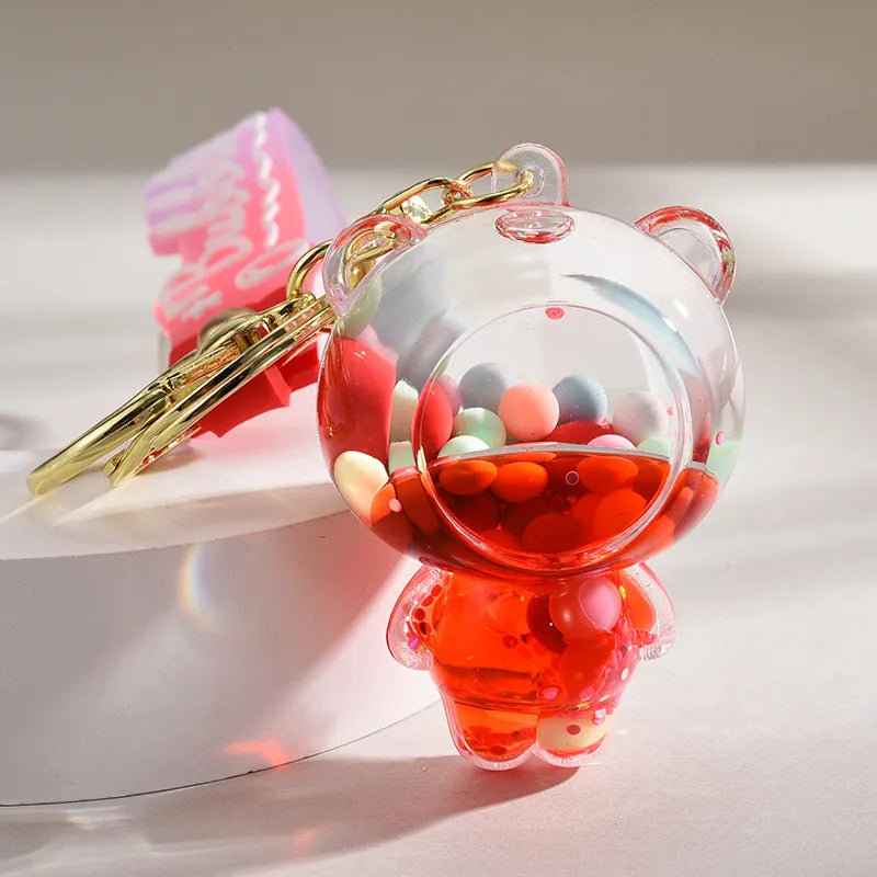 liquid oil keychain wholesale cars and bags ornaments cute quicksand bear couple key chain accessories small pendant