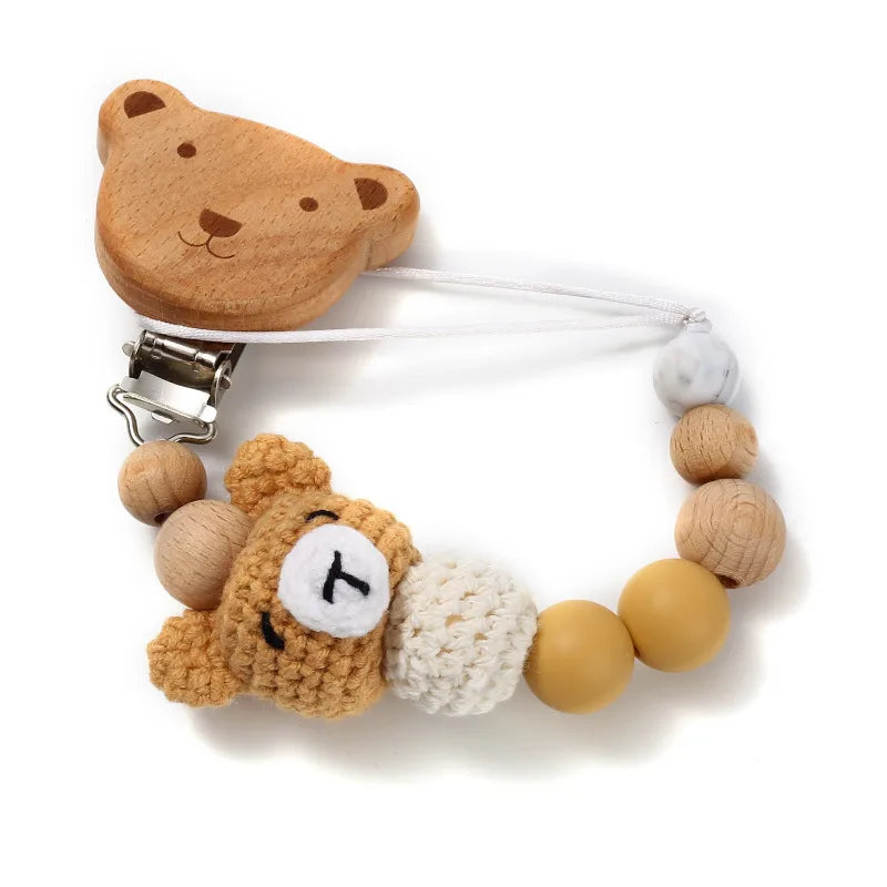 Casual Cute Bear Wood pacifier chain Baby Accessories