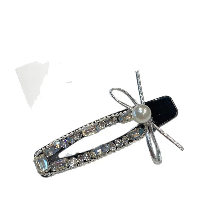 New Elegant Zircon Diamond Hair Clip High-End Silver Butterfly Knot Pearl Rhinestone Edge Duckbill Hair Clip Women's Headwear