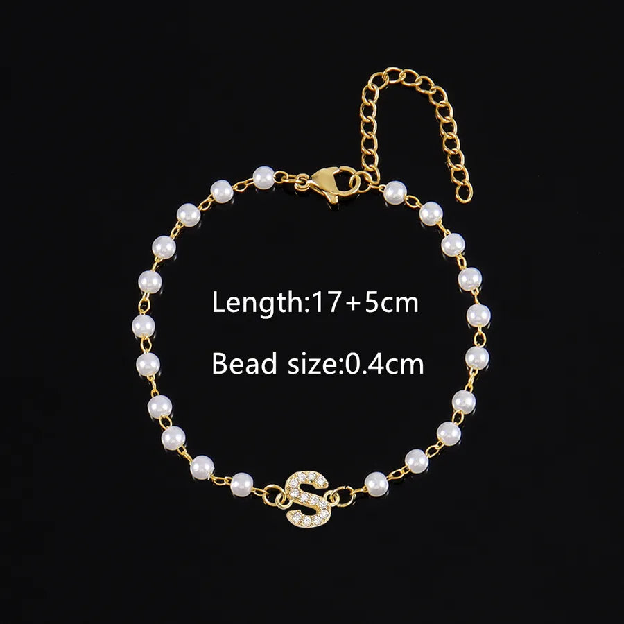 Elegant Simple Style Classic Style Letter 201 Stainless Steel Artificial Pearl Copper Bracelets 1 PCS/Package