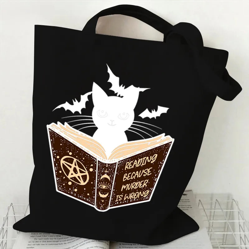 Halloween Printed Canvas Bag Single Shoulder Foldable Handbag Shopping Bag Large Size Square Shape Tote Bag With Double Strap
