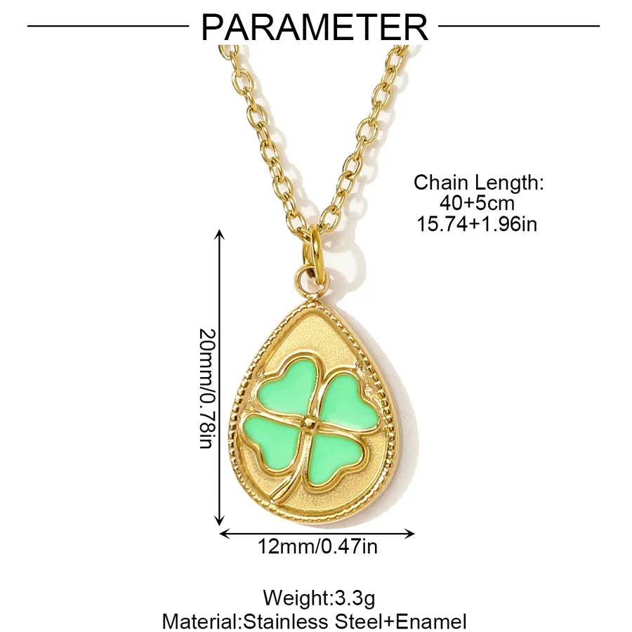 14K Gold Plated Titanium Steel Four Leaf Clover Lucky Pendant Necklace Women's Fashion Stainless Steel Jewelry Waterdrop Shape