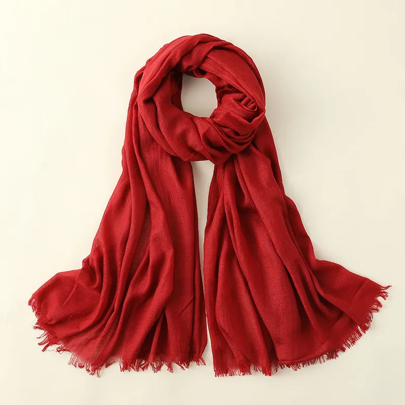 women's elegant solid color cotton silk scarves