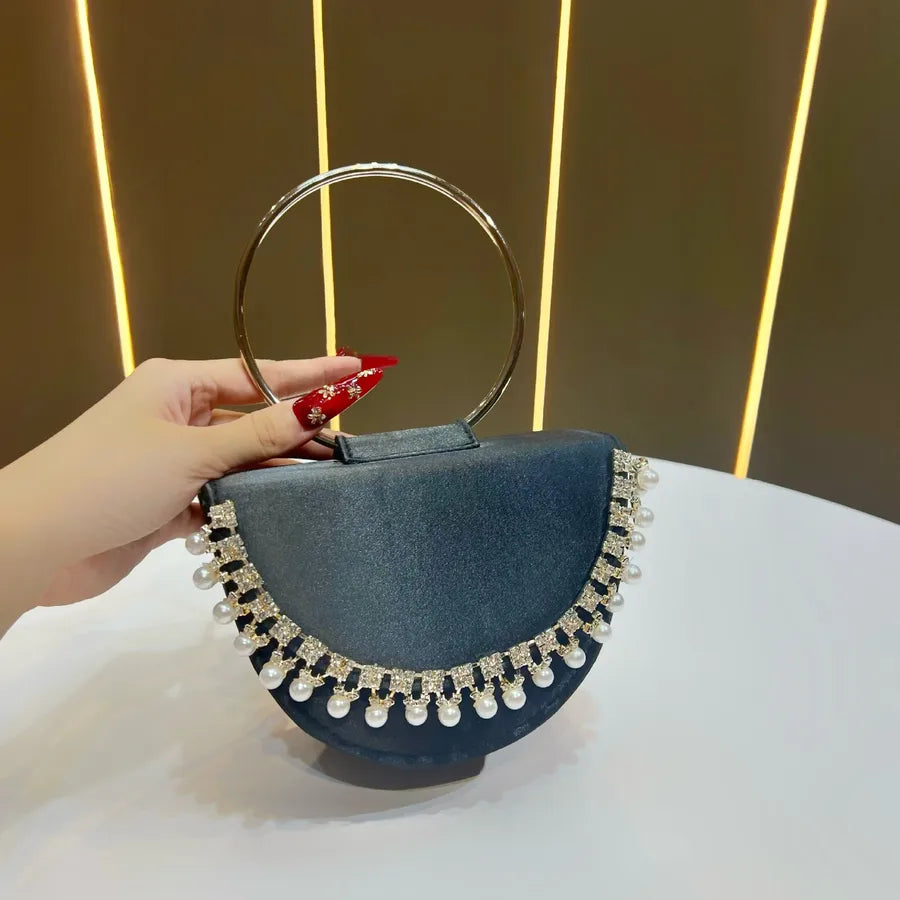 New Women's Round Ring Clutch Bag Rhinestone Evening Handbag Small Red Book Handbag Water Diamond Bags Fashion Elements