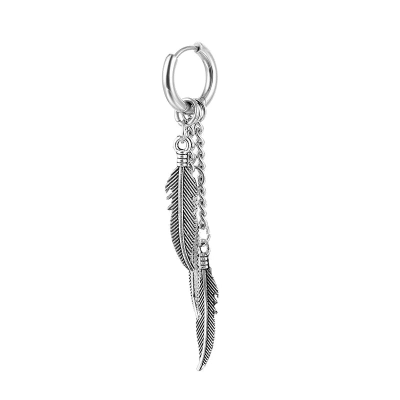 fashion cross feather stainless steel polishing drop earrings 1 piece