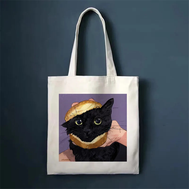 women's simple style cat shopping bags