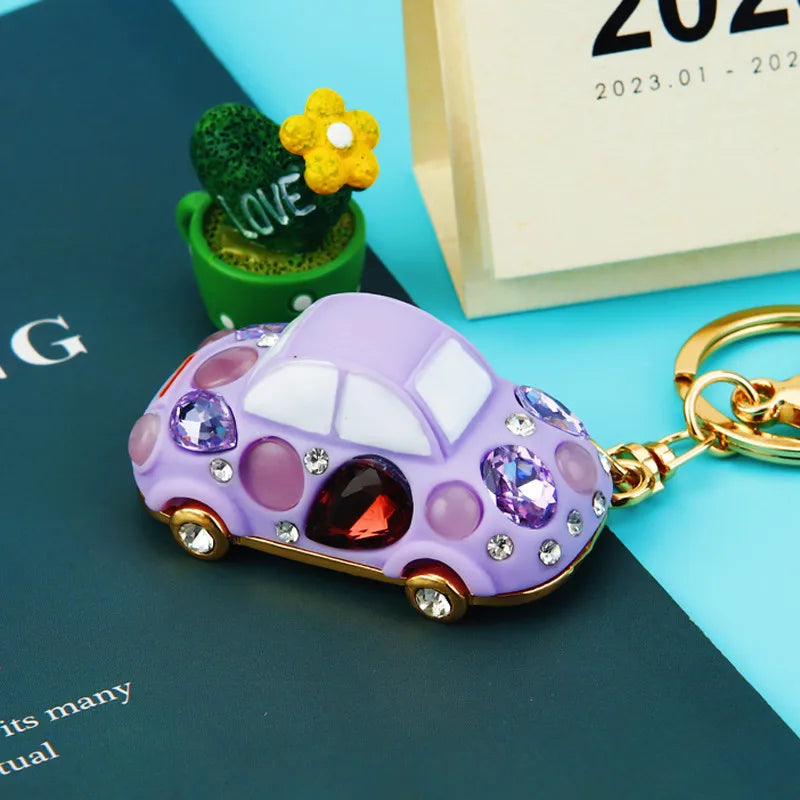 cute car metal diamond women's bag pendant keychain