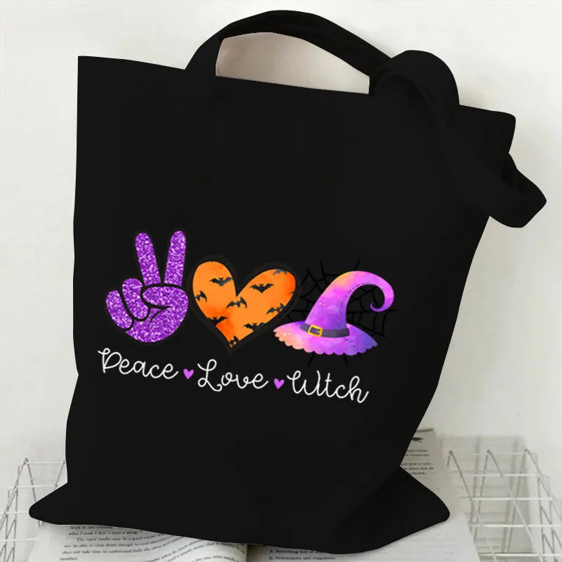 Halloween Cartoon Pumpkin Decorated Student Canvas Bag Handbag Shopping Commuter Bag Large Square Fashion Tote Bag