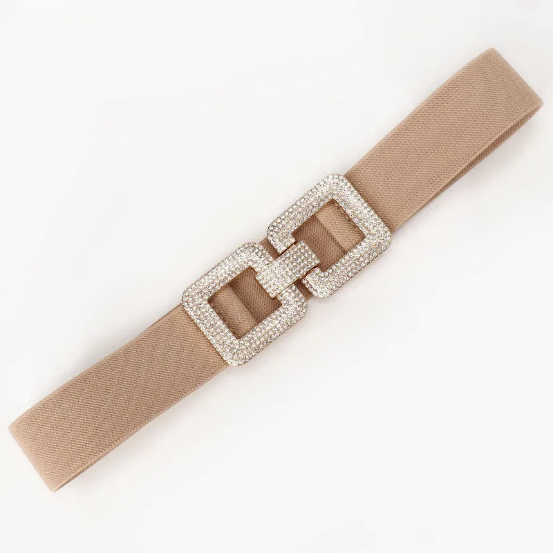 Basic Solid Color Imitation Leather Alloy Diamond Women's Leather Belts