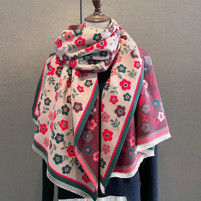 Unisex Basic Color Block Flower Acrylic Scarf