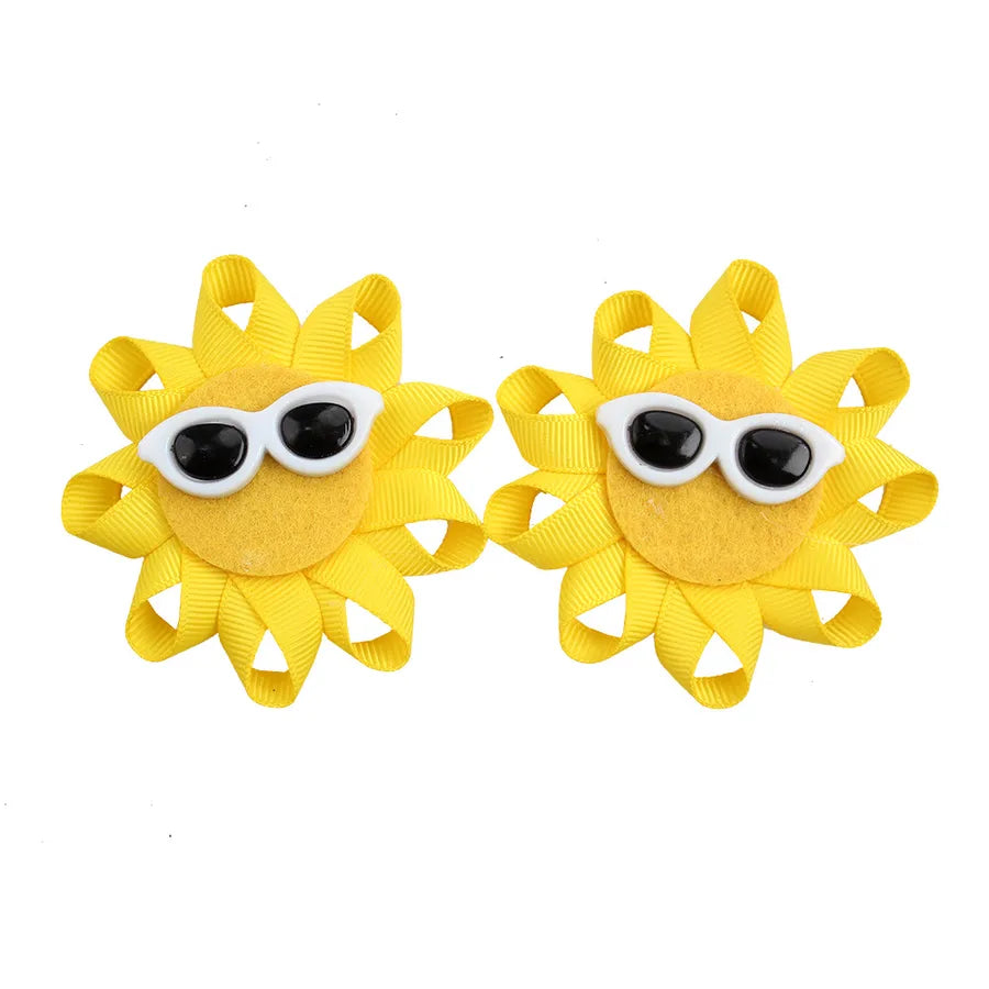 Amazon's New Summer Sunflower Glasses Bow Hairpin Girls Sun Smiley Face Glitter Bow Hairpin