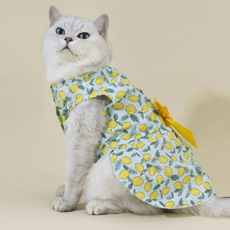 pastoral cotton lemon bow knot pet clothing