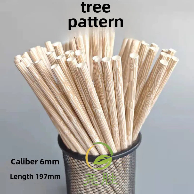Multicolor Flat Bamboo Pattern Paper Straw Paper Straw
