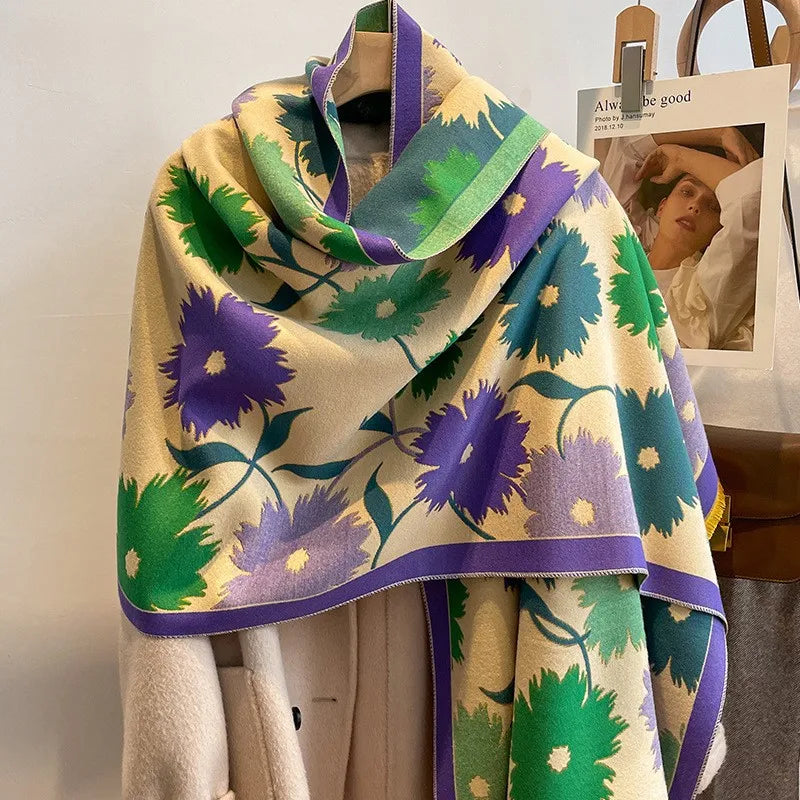 Unisex Basic Color Block Flower Acrylic Scarf