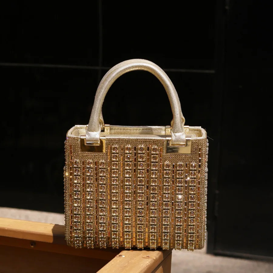 Factory direct  diamond-encrusted dinner bag ladies square box hand bag single shoulder slung dress bag