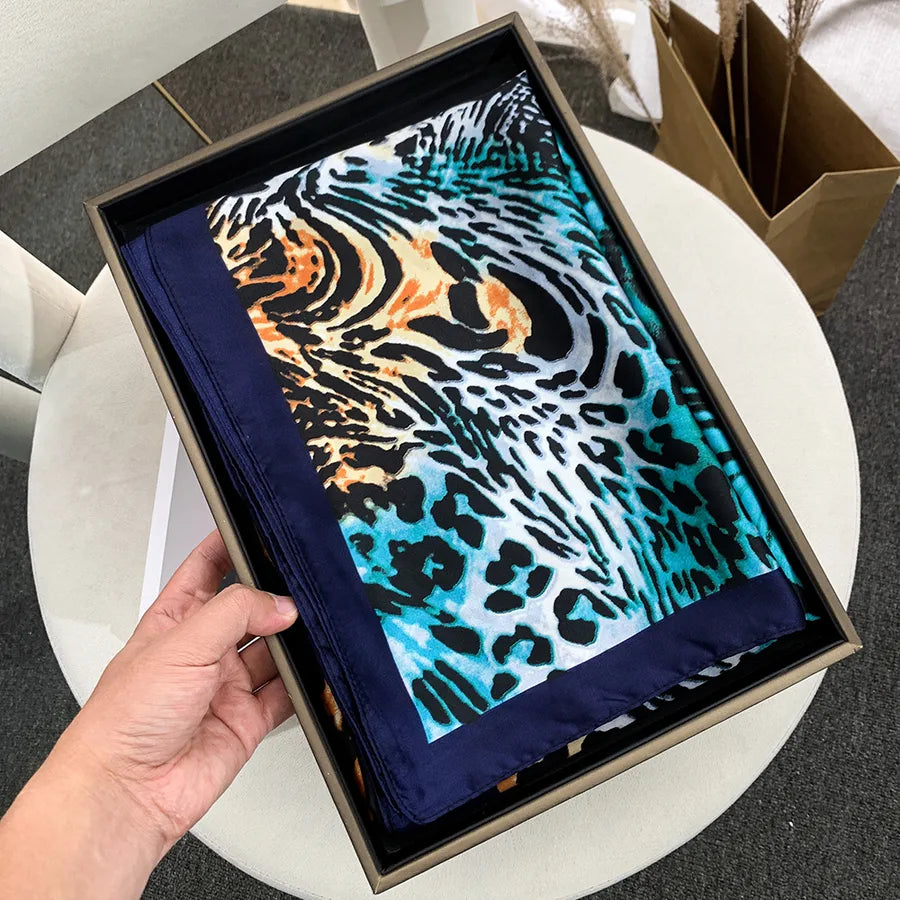 Women's Elegant Basic Leopard Brocade Satin Silk Scarf