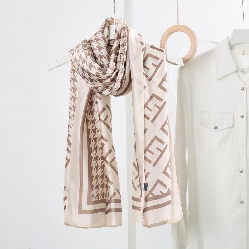 women's fashion letter plaid satin printing silk scarves