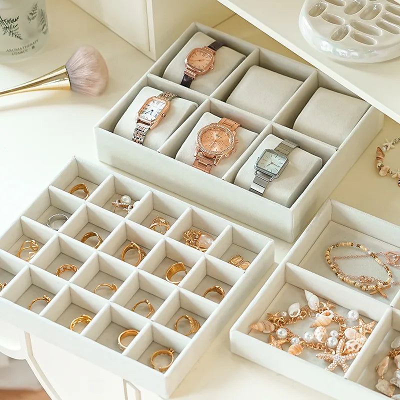 Organizer Box Jewelry Drawer Style Separator Built-In Tray Necklace Earring Ring Arrangement Box Cosmetic Table Essential