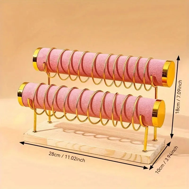 High-End Gold Jewelry Display Stand Bracelet Watch Storage Rack Elegant New Design Solid Wood Accessory Showcasing Holder