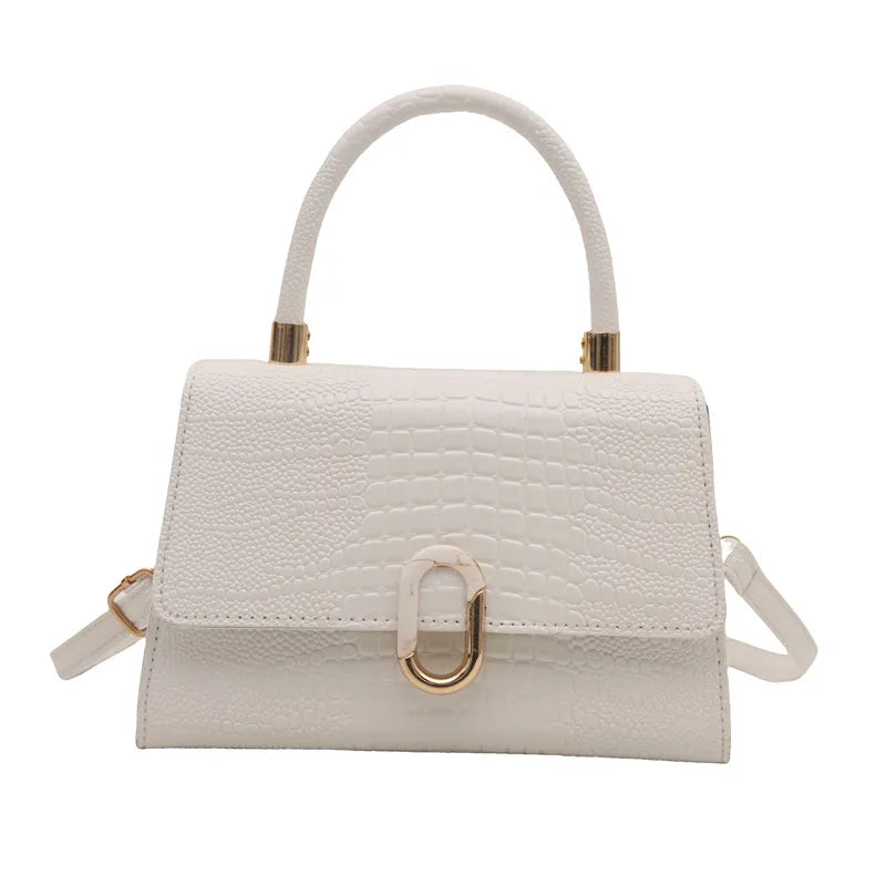 Women's Small Pu Leather Crocodile Classic Style Square Magnetic Buckle Shoulder Bag Handbag