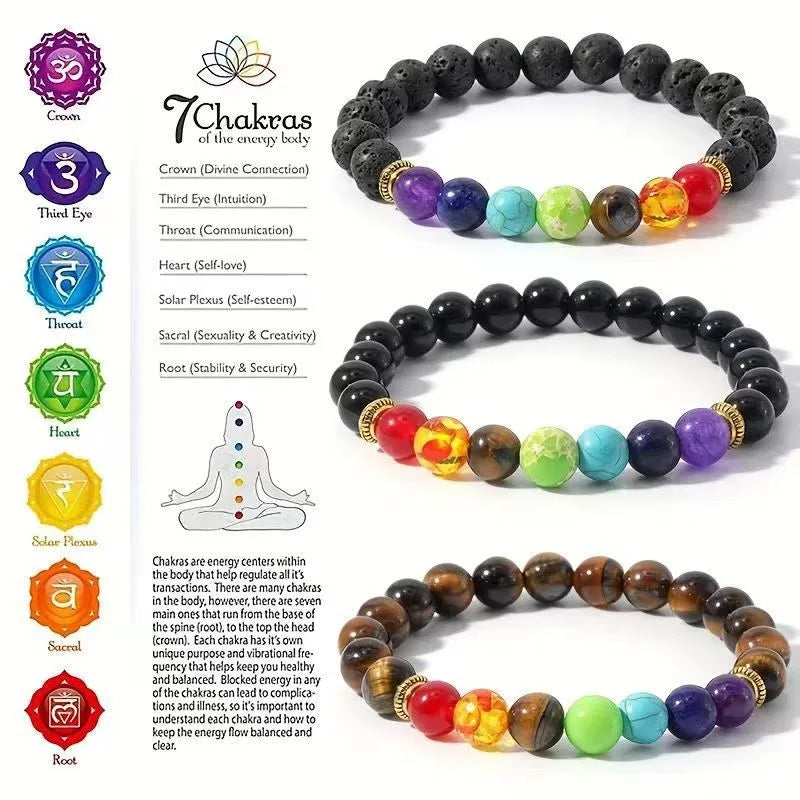Factory direct supply colorful natural stone yoga bracelet lava volcanic stone woven elastic bracelet  hot sale