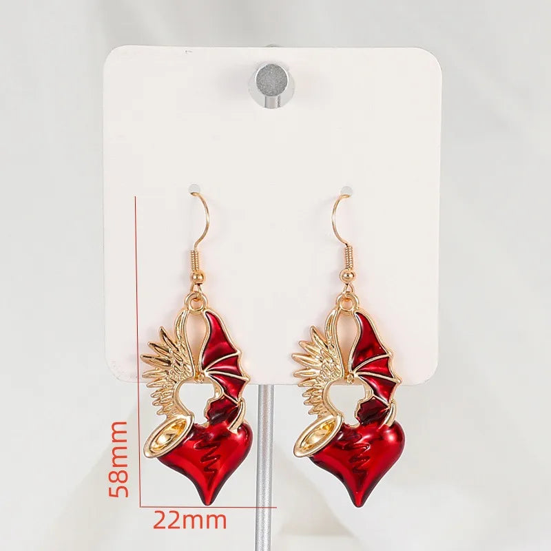 Gothic Style Red Heart Pendant Earrings Alloy Jewelry Accessories Street Stall Night Market Dropshipping Ear Hooks RG2