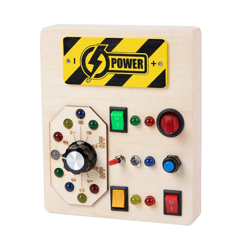 popular children's early education wooden LED light socket switch busy board toy hands-on wooden toy