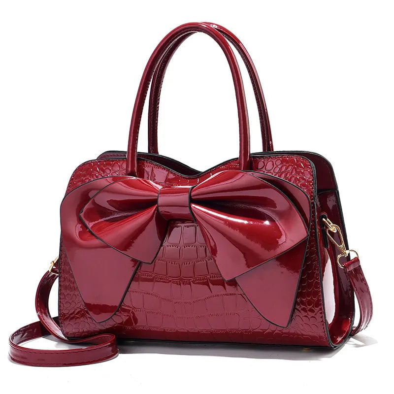 Women's Medium Pu Leather Bow Knot Classic Style Pillow Shape Zipper Handbag