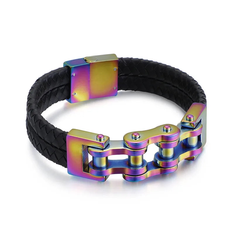 Simple Style Geometric Stainless Steel Pu Leather Plating 18K Gold Plated Men's Bracelets