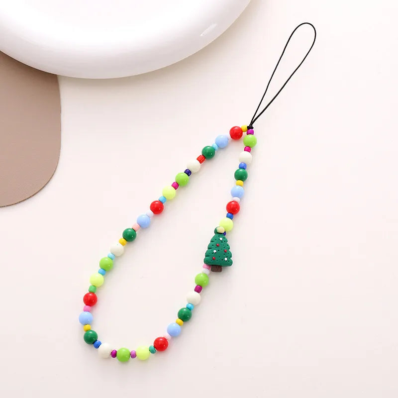 Cute Christmas Tree Bell Arylic Beaded Christmas Mobile Phone Chain