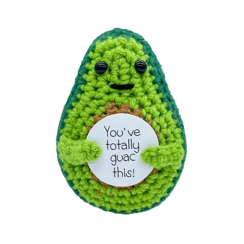 Hand Knitted Avocado Doll Finished Product Yarn Woven Motivational Card Desktop Decoration Toy Plush Material Gift