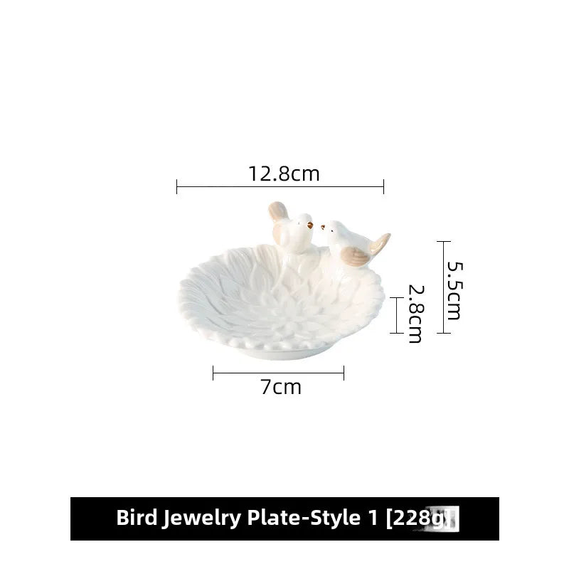 Bird Dim & Sum Plate Ceramic Jewelry Storage Plate Creative Cute Storage Rack Soap Dish Light Luxury High-end Plate