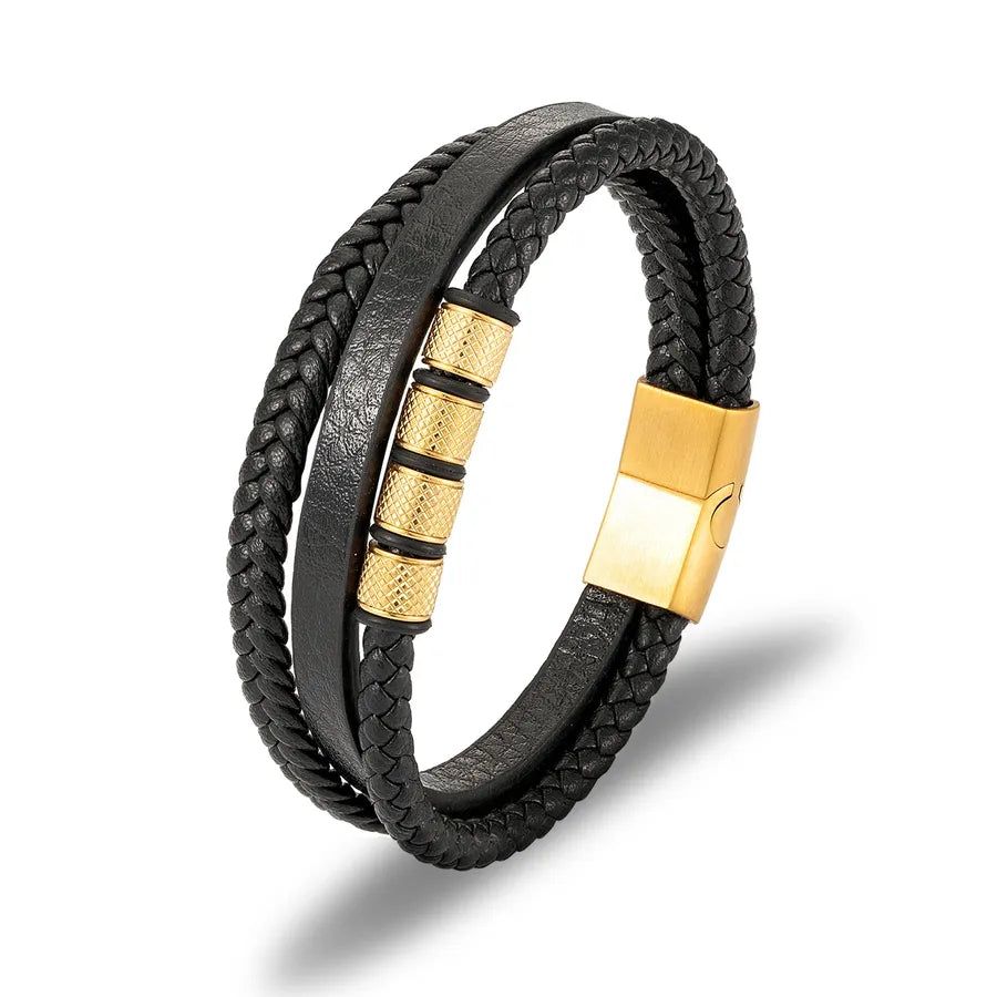 Simple Style Solid Color 316 Stainless Steel  Pu Leather Plating Men's Bangle Men Cord & Leather Bracelets